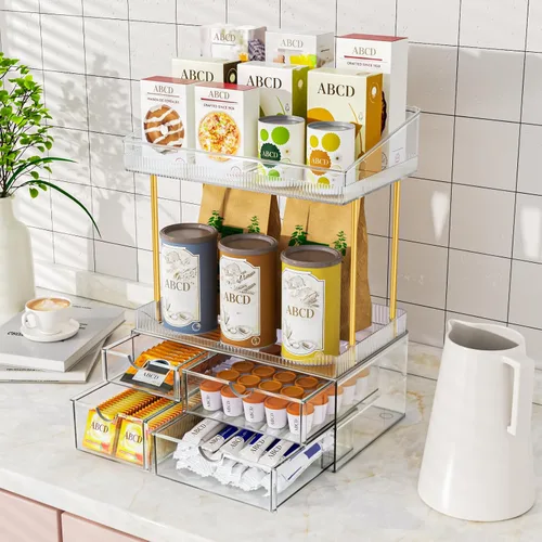 Vista 4 de SNSLXH Organizador de maquillaje de 4 cajones, 4 niveles, organizador de cosméticos, ideal para cosméticos, con cajones para encimera, baño