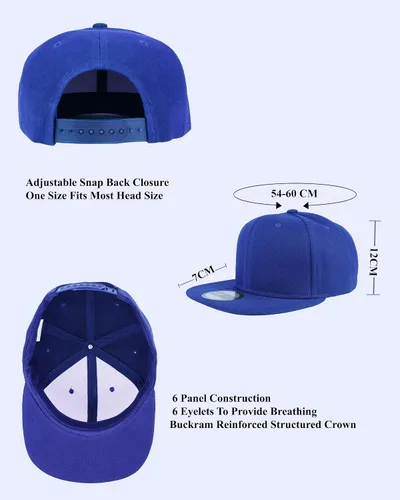 Vista 101 de Gorras Snapback Gelante para Hombres - Gorra de Béisbol con Visera Plana Ajustable - Liso en Blanco Ajustable Negro
