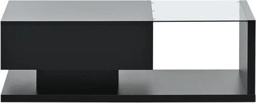 Vista 4 de Mesa de centro moderna con vidrio templado, mesa de cóctel de madera con superficie UV de alto brillo, mesa central rectangular modernista de 2 Negro