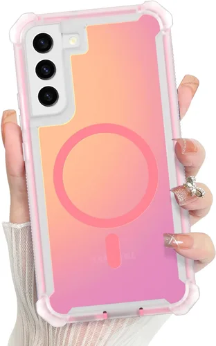Vista 482 de Bonoma - Funda compatible con Samsung Galaxy S21 Plus, diseño de corazón con purpurina, color rosa Support for MagSafe, Plating Magnetic Case TPU