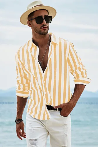 Vista 4 de JMIERR Camisas de vestir de algodón con botones y estilo casual para hombre