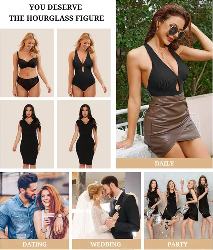 Vista 5 de CtriLady Leotardo sin mangas para mujer, espalda descubierta, cuello cuadrado, doble línea, ajustado, overol con tanga, ropa de club