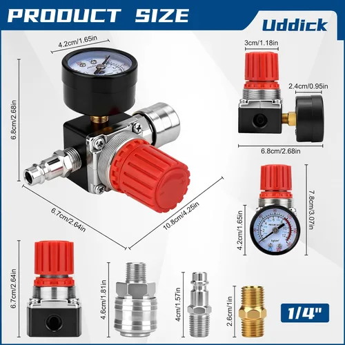 Vista 8 de Regulador de presión del compresor de aire 1/4 "Válvula de expansión neumática, válvula de control de presión con conexión 180psi 12bar