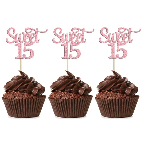Vista 15 de Gyufise 1 decoración para tartas de 16 años con purpurina negra para cumpleaños de 16 años, decoración para felicitaciones a 16 años de edad