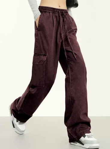 Vista 3 de Dokotoo Pantalones cargo de cintura alta y pierna ancha para mujer, con 6 bolsillos, holgados, informales, de combate, militares