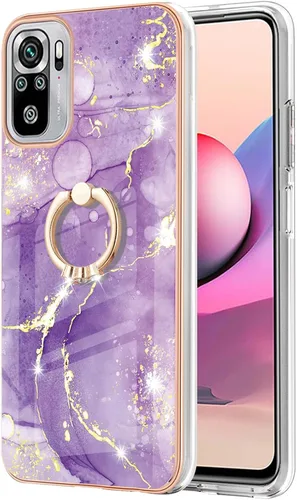 Vista 2 de XYX Funda para Xiaomi Redmi Note 10s, TPU Mármol Slim Full Body Funda Protectora con 360 anillo giratorio Kickstand para Redmi Note 10s, Morado