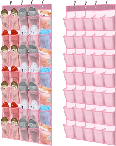 Vista 10 de Windyun 2 unidades de 70 organizadores de zapatos grandes para colgar sobre la puerta, para armario, bolsillos de malla negra, para volver a