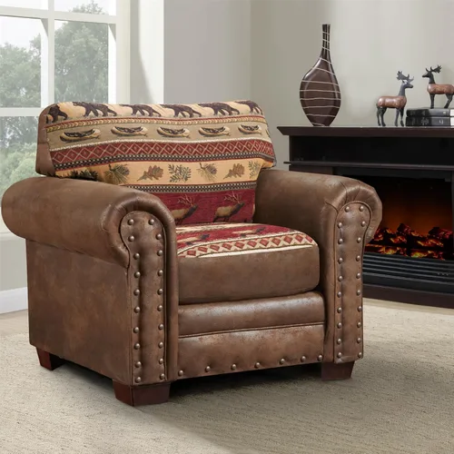 Vista 2 de American Furniture Classics Silla de microfibra Sierra Lodge en color marrón