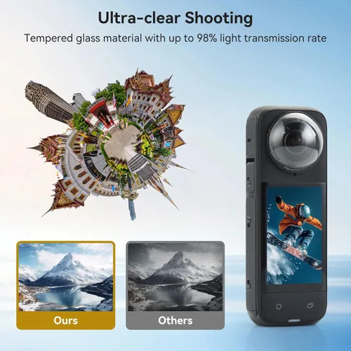 Vista 9 de UTEBIT X4 Premium Protectores de lente para Insta 360 X4, antiarañazos, dureza 9H 98% Transmittance High Transparency Tempered Glass Lens