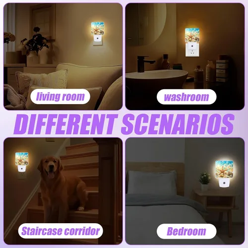 Vista 6 de Luz nocturna de conchas de playa, luces nocturnas enchufables a la pared, lámpara LED para escalera/pasillo/dormitorio, 0.5 W, luz nocturna