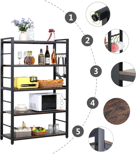 Vista 5 de Estante para panaderos de 5 niveles, soporte para horno de microondas con estantes, estante de almacenamiento de utilidad de 5 niveles con 5