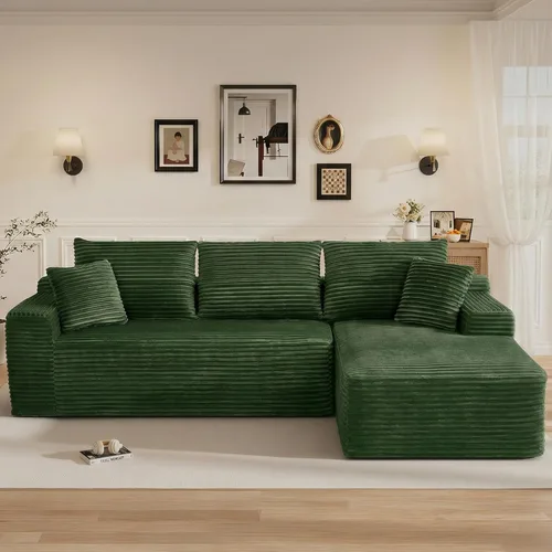 Vista 10 de Sofás seccionales sin hueso en forma de L de 108 pulgadas para sala de estar, moderno y cómodo sofá modular de pana comprimida de espuma