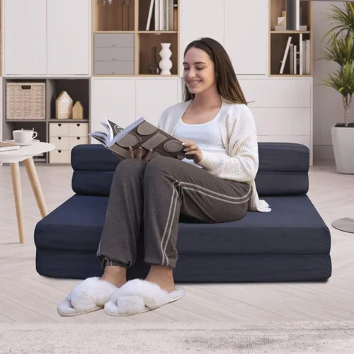 Vista 6 de Milliard Colchón triple y sofá cama para sala de estar, dormir, campamento Tamaño individual XL, silla plegable con funda lavable, sofá de suelo
