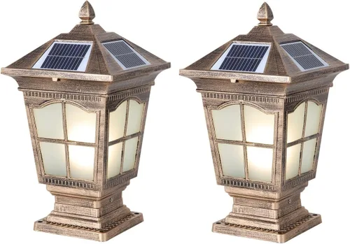 Vista 8 de Luces solares de columna para exteriores, IP65, impermeables, externas, tricolor, atenuación, luces de poste de luz de poste de aluminio para patio