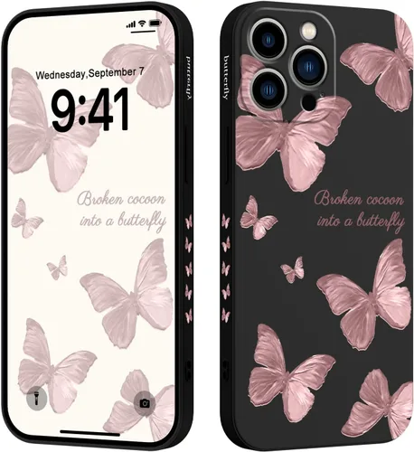 Vista 24 de LEECG Funda para iPhone 13 con diseño de mariposas y flores, diseño de astronauta, funda de teléfono con forro de microfibra suave, funda delgada