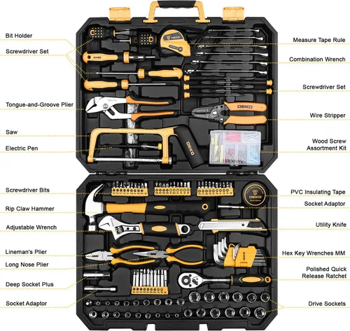 Vista 2 de DEKOPRO Kit de herramientas de reparación del hogar de 198 piezas, caja de herramientas de plástico con juego de herramientas manuales para el hogar