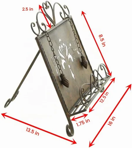 Vista 3 de Soporte de metal antiguo para libros de cocina, libro de recetas y soporte para iPad, caballete de libro de cocina con cadenas pesadas para regalo
