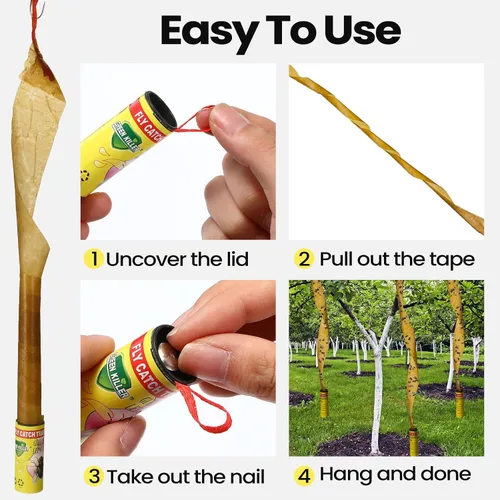 Vista 7 de Qualirey Paquete de 80 tiras adhesivas para moscas para interiores y exteriores, cinta de papel para colgar moscas, trampa para insectos voladores