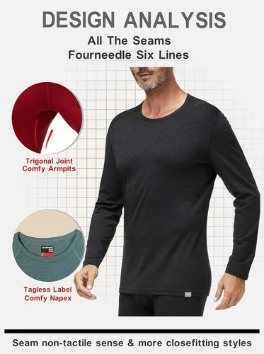 Vista 4 de Naturwool - Conjunto de ropa interior térmica para hombre, 100 % lana merina, capa base superior e inferior