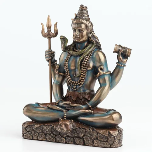 Vista 2 de Veronese Design Lord Shiva in Lotus Pose Hindu God Destroyer of Evil - Estatua de resina de 6.2 pulgadas de alto, acabado en bronce