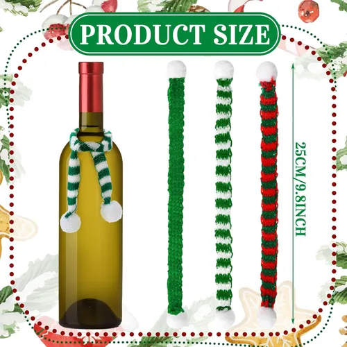 Vista 3 de Mini bufandas de Navidad pequeñas bufandas de muñeco de nieve de 7.9 x 0.6 pulgadas, bufanda de punto para mascotas, muñeco de nieve, botella
