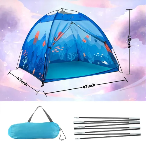 Vista 2 de Tienda de juegos submarina para niños, tienda de campaña plegable desplegable para interiores y exteriores, fiesta submarina, tienda de juguetes Azul
