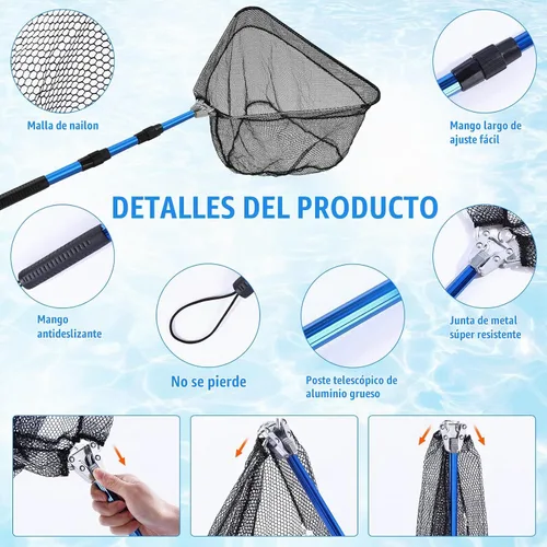 Vista 5 de Windyun Red de pesca de 3 piezas con plomada resistente, portátil, plegable, para langosta, cangrejo, trampa de pesca con mango telescópico largo