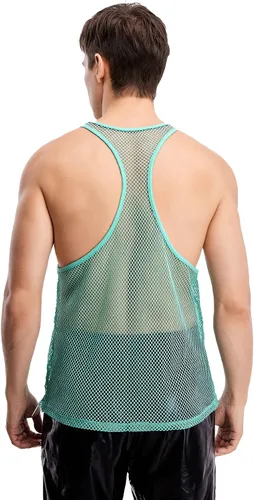 Vista 2 de WDIRARA Camiseta sin mangas de malla con cuello redondo para hombre