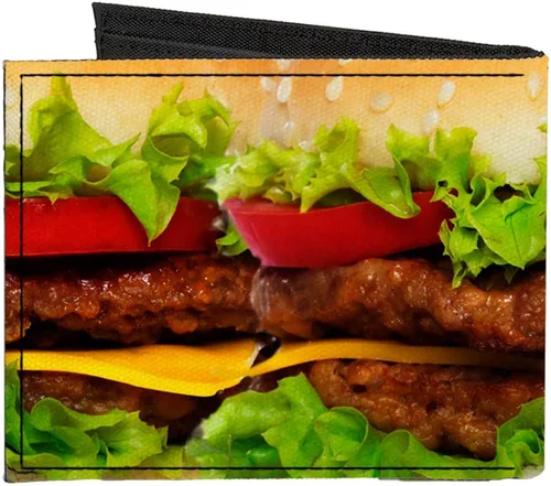 Vista 2 de Buckle-Down Billetera plegable de lona estándar para hombre, hamburguesa con queso, 4.0" x 3.5