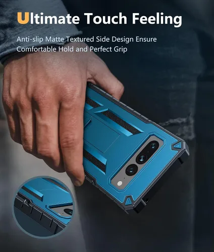 Vista 8 de FNTCASE Funda para teléfono Google Pixel 7-Pro: protección a prueba de golpes con protector de pantalla integrado y función atril, resistente