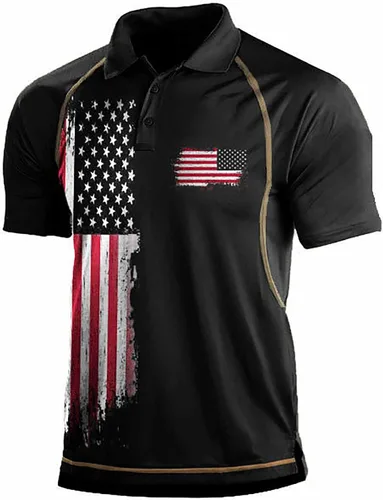 Vista 2 de Polo para hombre, 4 de julio, estampado patriótico de la bandera estadounidense del 4 de julio, camiseta polo de manga corta con gráficos patrióticos