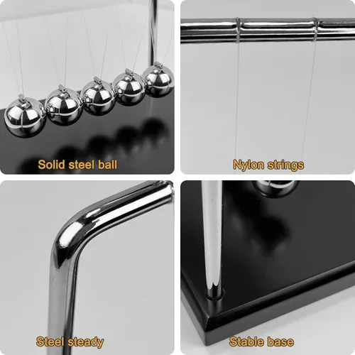 Vista 7 de Sealive Newton's Cradle Large Premium - Base de madera maciza, bolas de péndulo de acero pesado de 1.71 libras, juguete de escritorio grande