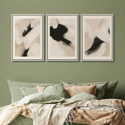 Vista 408 de SIGNFORD - Set de obras de arte en lienzo enmarcado para pared, ilustraciones abstractas de neblina del desierto en tonos neutros beige y marrón
