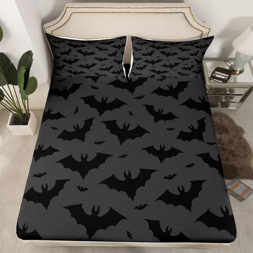 Vista 35 de Juego de sábanas bajeras con bonito diseño de gato negro para niños y niñas, diseño de dibujos animados de Halloween, gato, animales, sábanas