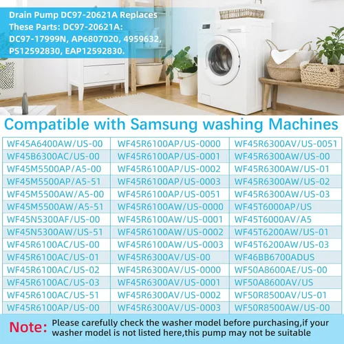 Vista 3 de Bomba de drenaje para lavadora, compatible con lavadora Samsung, modelo de repuesto DC97-20621A DC97-17999M DC31-00187A PX3516-01