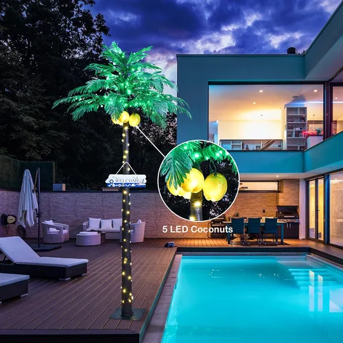 Vista 3 de Palmera Iluminada de 8 Pies 256 LED Árbol de Palmera Artificial con Luces para Decoración Exterior e Interior Vacaciones de Verano Navidad Tiki Bar