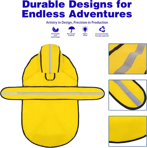 Vista 3 de Paiaite Waterproof Hooded Dog Raincoat with Reflective Strips Yellow S Amarillo