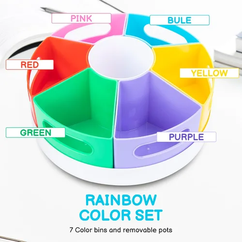 Vista 5 de CraftGenes Organizador de Suministros de Arte, Portálápices Extra Grande de 360° con 7 Compartimentos Removibles para Niños, Organizador