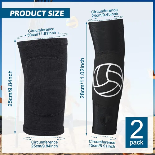 Vista 2 de Hungdao 1 juego de rodilleras de voleibol y manga para brazos, accesorios de voleibol, funda para antebrazo, codo, muñequera con almohadilla