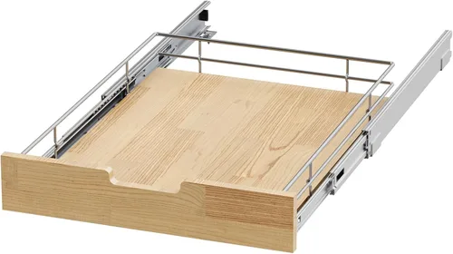Vista 7 de Sikarou Organizador de gabinete extraíble, estante deslizante resistente, cesta de madera y alambre, cajón extraíble para cocina debajo