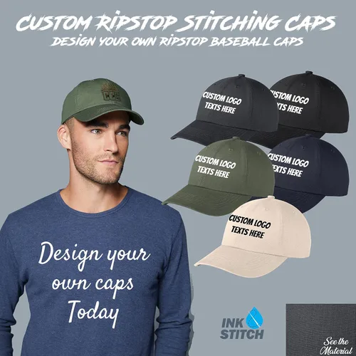 Vista 4 de INK STITCH Gorras de béisbol unisex C940 con logotipo personalizado y costuras
