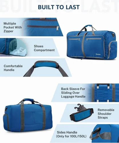Vista 5 de Gonex Bolsa de viaje plegable grande de 40 L, 60 L, 80 L, 100 L, 150 L, con compartimento para zapatos, plegable, ligera, repelente al agua, bolsa