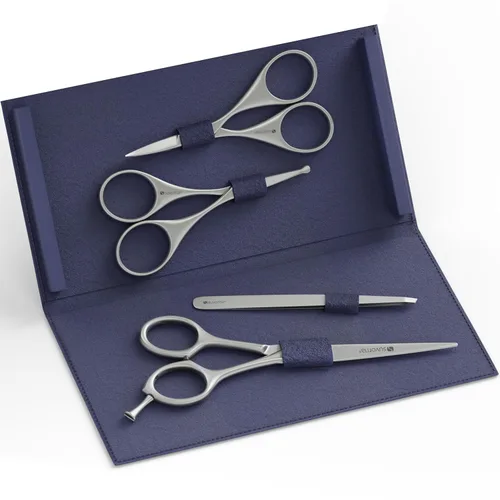 Vista 9 de Suvorna Juego de barba y bigote prémium con tijeras de barba para hombres, maquinilla de afeitar recta con cuchillas, tijeras faciales