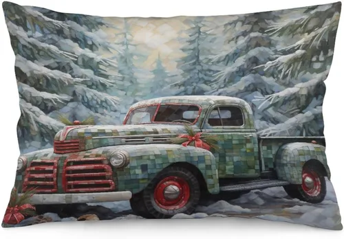 Vista 20 de Protector de almohada de árboles de pino de Navidad rojo y verde de 12 x 20 pulgadas, funda de cojín de vacaciones de invierno, funda de almohada