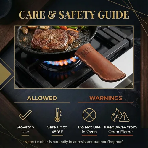 Vista 6 de Orgullosamente fabricado en Georgia con cuero de grano completo - Funda de mango de hierro fundido de cuero, juego de 2 - Funda de mango de hierro