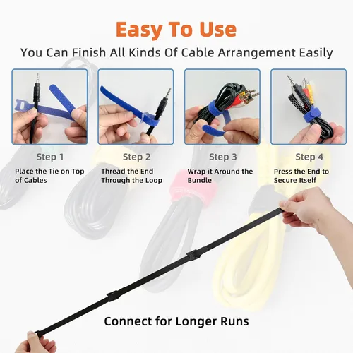 Vista 4 de 90 bridas reutilizables con gancho y bucle, correas de cables ajustables multiusos de 8 pulgadas para organizar el hogar, la oficina y los centros