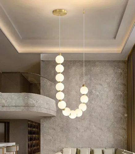 Vista 4 de Candelabros modernos LED regulables, bolas de acrílico, iluminación colgante de techo para sala de estar, comedor, dormitorio, luces colgantes