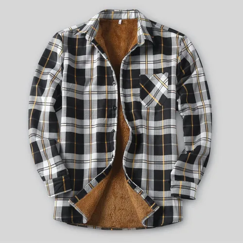 Vista 11 de Camisas casuales de franela de manga larga con botones y ajuste regular para hombre para otoño e invierno con forro polar