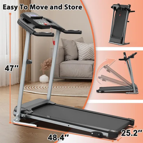 Vista 4 de Home Foldable Treadmill with Incline, Folding Treadmill for Home Workout, Electric Walking Treadmill Machine 15 Preset or Adjustable Programs 250 LB