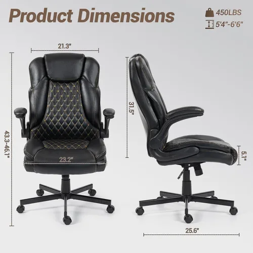 Vista 2 de Silla de oficina grande y alta resistente con brazos abatibles, silla ejecutiva ergonómica de escritorio para el hogar de 450 libras con asiento